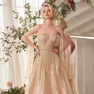 NEW SLEEVELESS STRAPLESS LAYERED BALL GOWN W/ RHINESTONES EMBROIDERY CD A1369